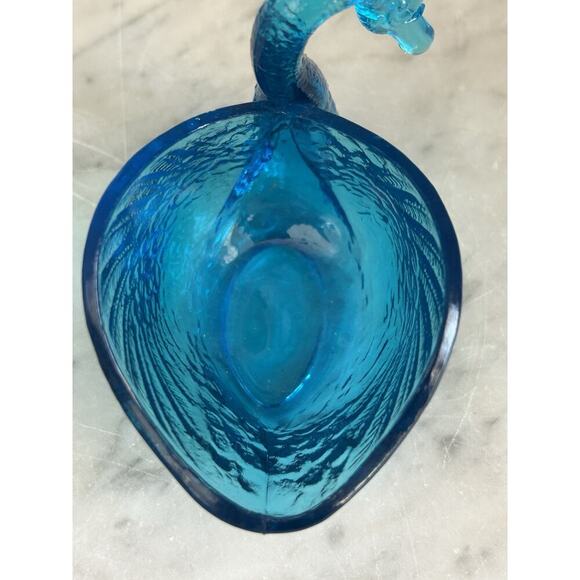Vintage Swan L E Smith Glass Turquoise Blue Trinket Dish Nautical Beach Decor - Picture 11 of 16